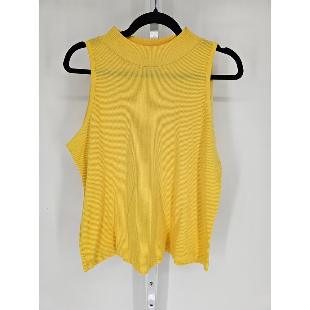 Venezia Yellow Cotton Blend Rib Knitted Sleeveless Hi-Neck Tank Top Size 22/24
